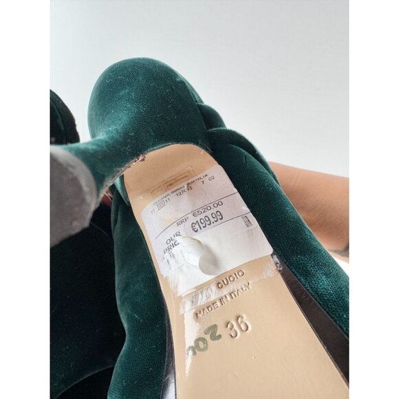 NWOB N.21 Dark Green Velvet Bow Knotted Peep Toe High Heel Mules, Size 36 - Picture 12 of 16